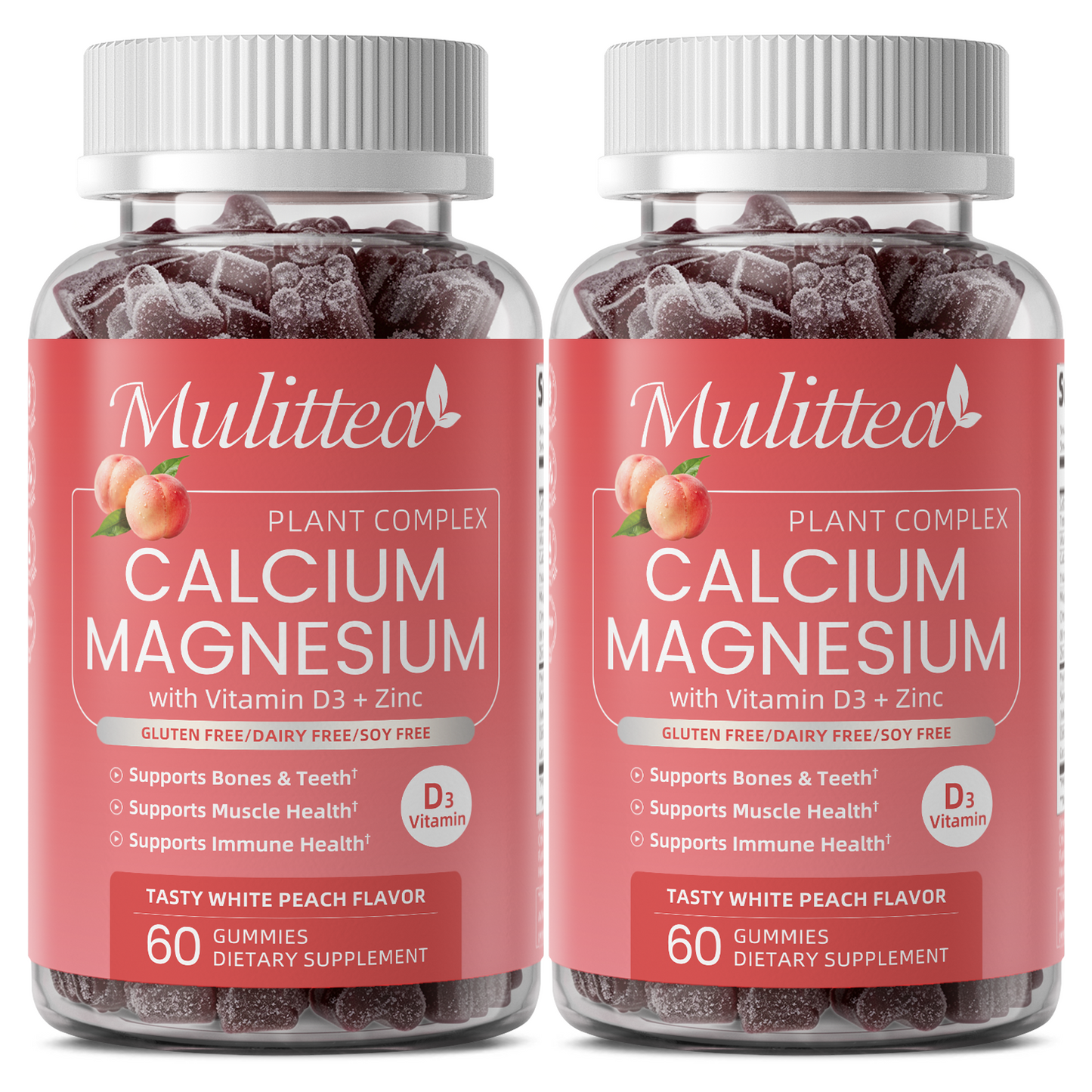 (2 Pack) Calcium Gummies with D3,Zinc Gummies - Plant Complex Calcium Magnesium Supplement with Glycinate,Potassium,Vitamin C for Bone & Immune Support- 60 Chewable Gummy
