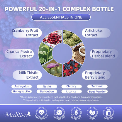 Mulittea 27-in-1 Kidney & Liver Cleanse - 20:1 Cranberry Liquid Drops