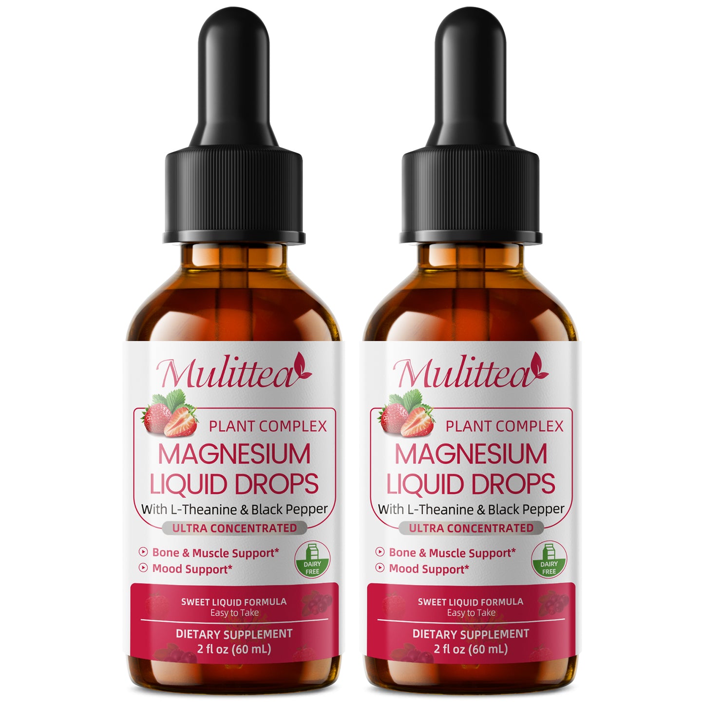 MULITTEA Magnesium Glycinate Liquid Drops – Triple Absorption Formula with Potassium, L-Theanine & Vitamins B, C, D3, K2 – Raspberry Flavor, Sugar-Free, Vegan