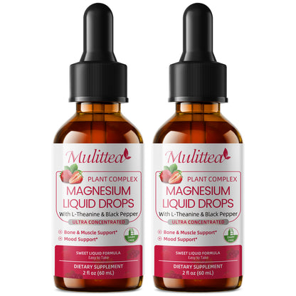 MULITTEA Magnesium Glycinate Liquid Drops – Triple Absorption Formula with Potassium, L-Theanine & Vitamins B, C, D3, K2 – Raspberry Flavor, Sugar-Free, Vegan
