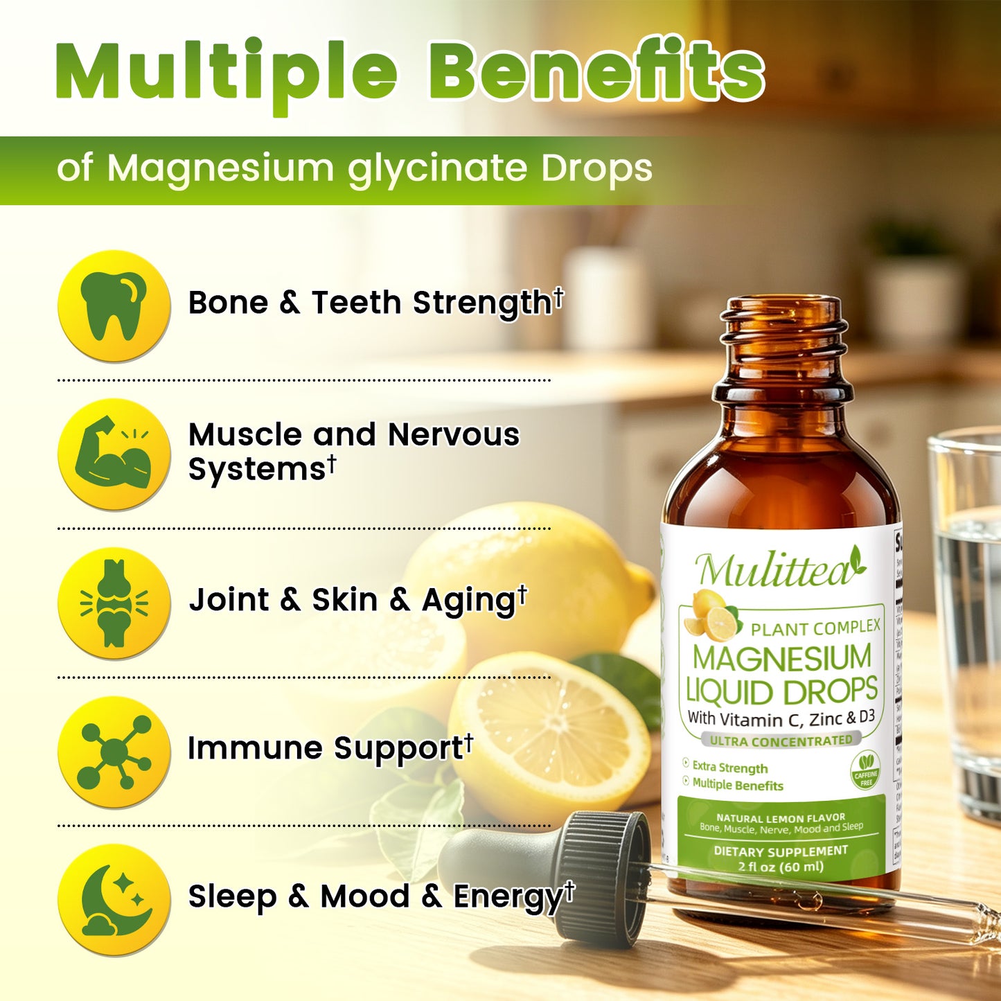 Liquid Calcium Magnesium Zinc Drops with D3 K2 | Plant-Based, Sugar-Free (2-Pack)