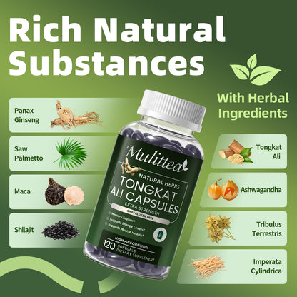 Mulittea® Extra Strength Tongkat Ali | 8-in-1 Adaptogenic Complex (120 Softgels)