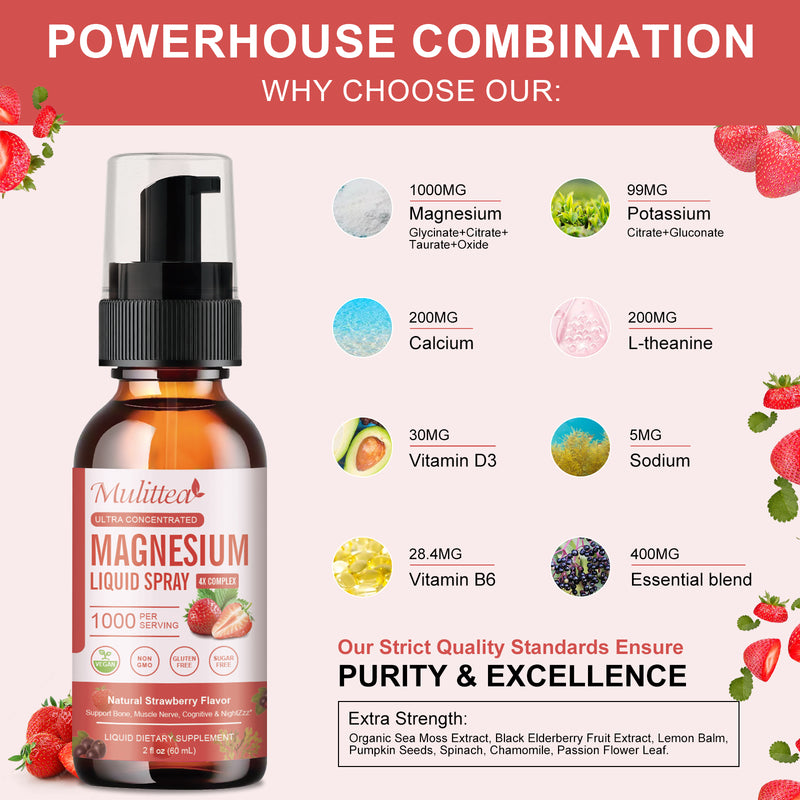 Magnesium Glycinate Liquid Spray- Sugar-Free Strawberry Flavor