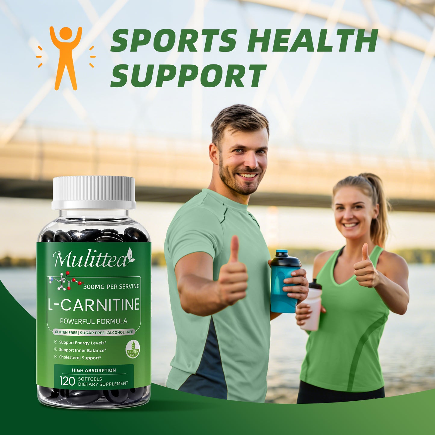 Mulittea® L-Carnitine Softgels - Premium L-Carnitine Tartrate 300mg Per Serving for Energy Production, Lipid Metabolism & Brain Health Support (120 Softgels)