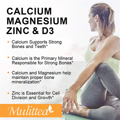 Mulittea Calcium Magnesium Zinc with Vitamin D3 Supplement, Strong Bones, Teeth & Heart, Easy to Swallow, 240 Capsules