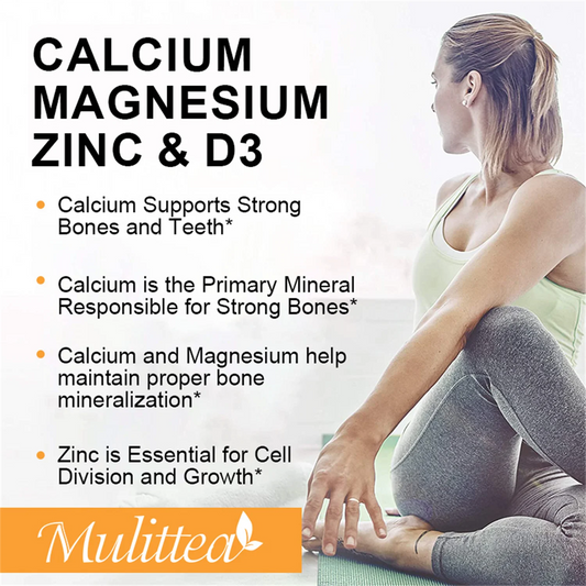 Mulittea Calcium Magnesium Zinc with Vitamin D3 Supplement, Strong Bones, Teeth & Heart, Easy to Swallow, 240 Capsules