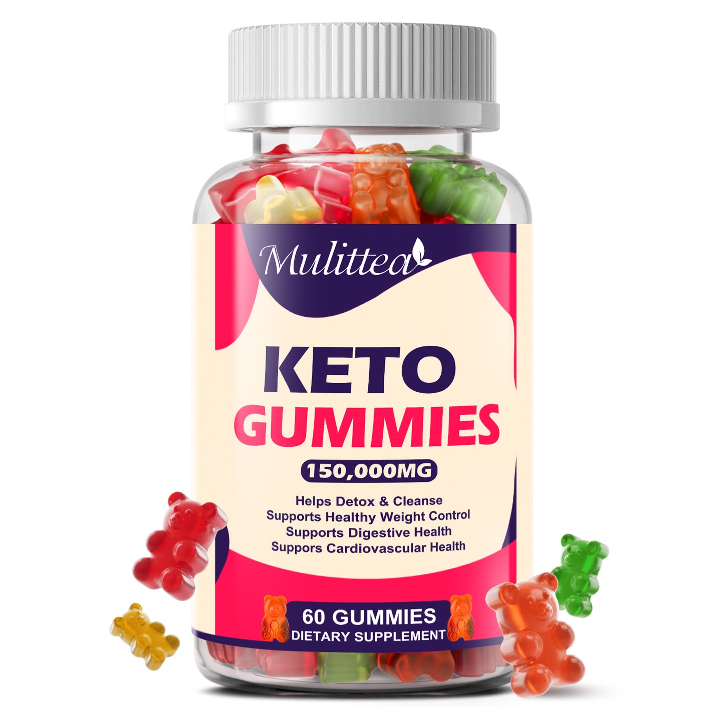 Mulittea Keto ACV Gummies (60 Count) | 150,000mg Strength | Weight Management & Detox Support
