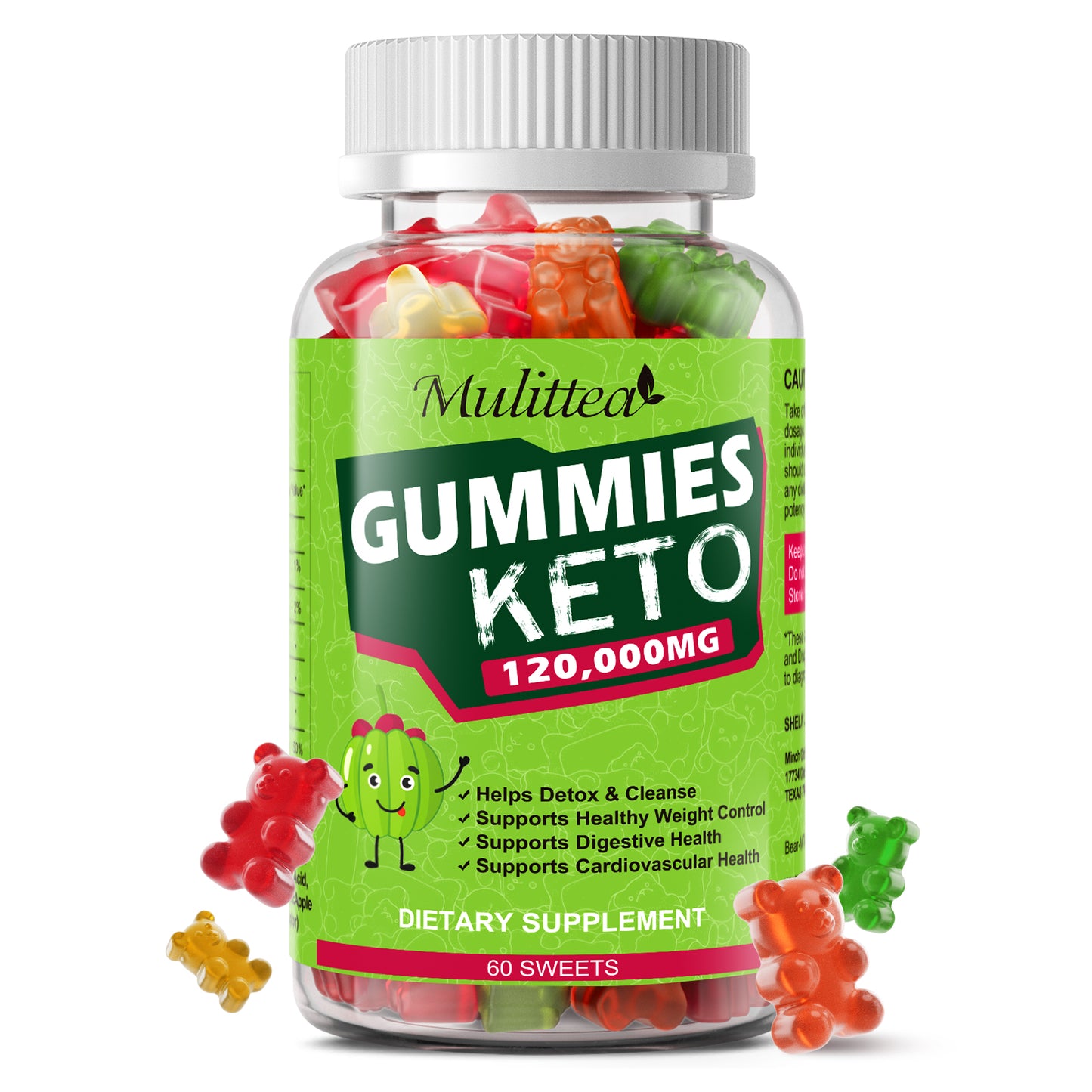 Mulittea Keto ACV Gummies (60 Count) | 120,000mg ACV Strength | Metabolism & Digestion Support