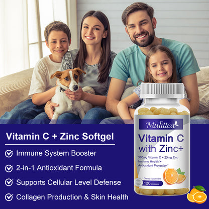 Vitamin C with Zinc – 1000mg Vitamin C + 20mg Zinc for Immune Support, Antioxidant & Energy – Vegan Capsules