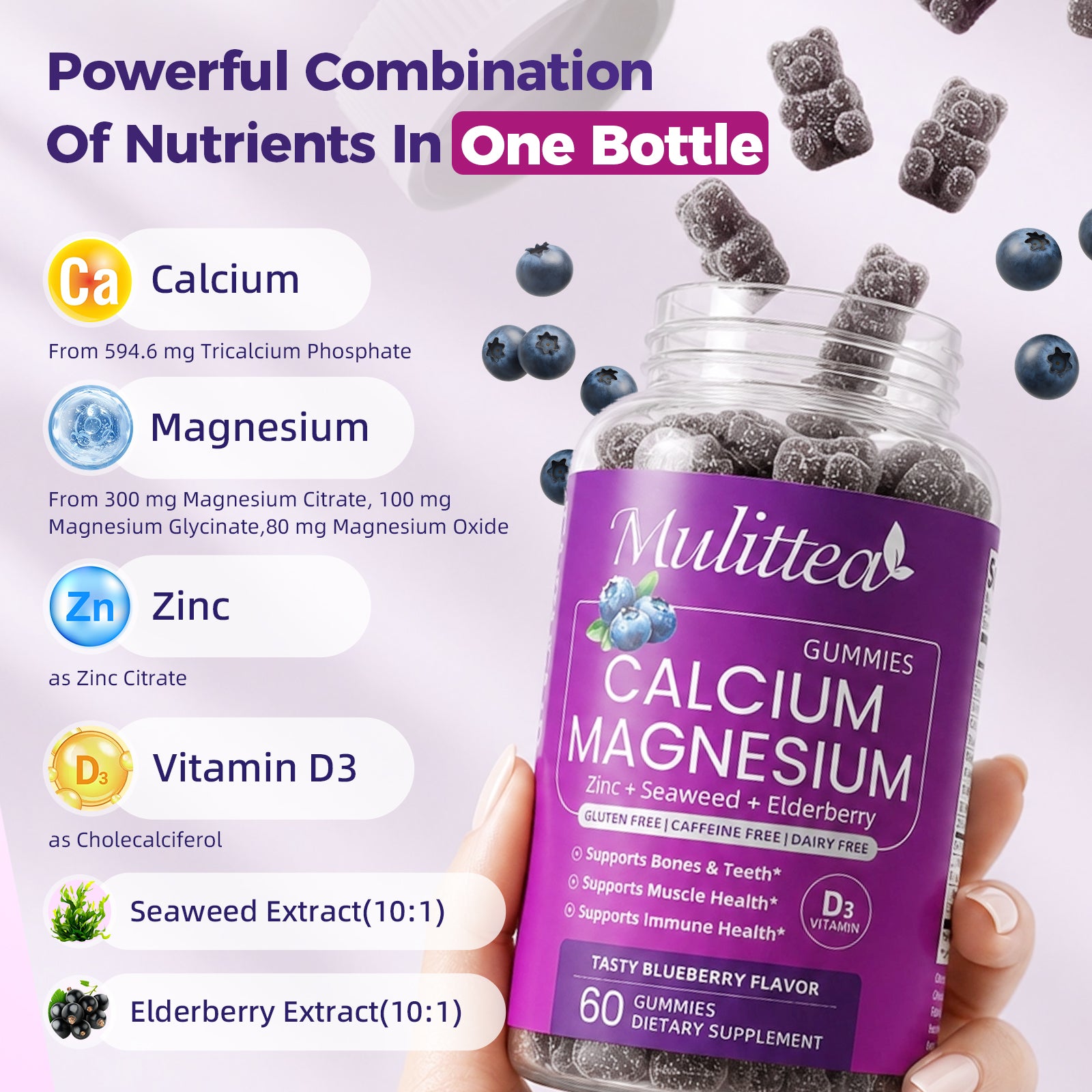 6-in-1 Calcium Magnesium Zinc Gummies| 60 Count