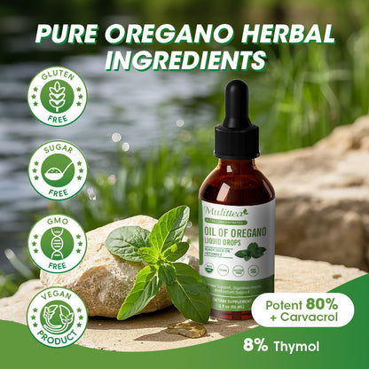 Oregano Oil Drops – 80% Carvacrol, Black Seed & Vitamin E | Immune, Digestive & Antioxidant Support | 2 fl oz Vegan Liquid Supplement