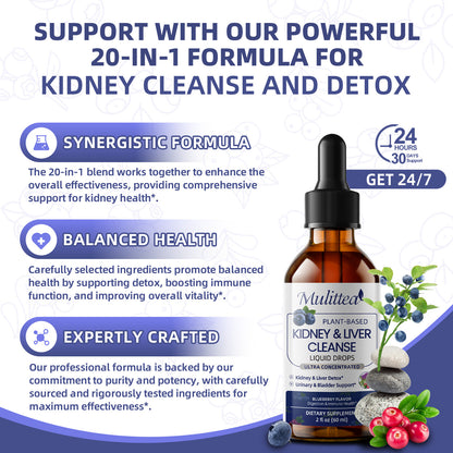 Mulittea 27-in-1 Kidney & Liver Cleanse - 20:1 Cranberry Liquid Drops