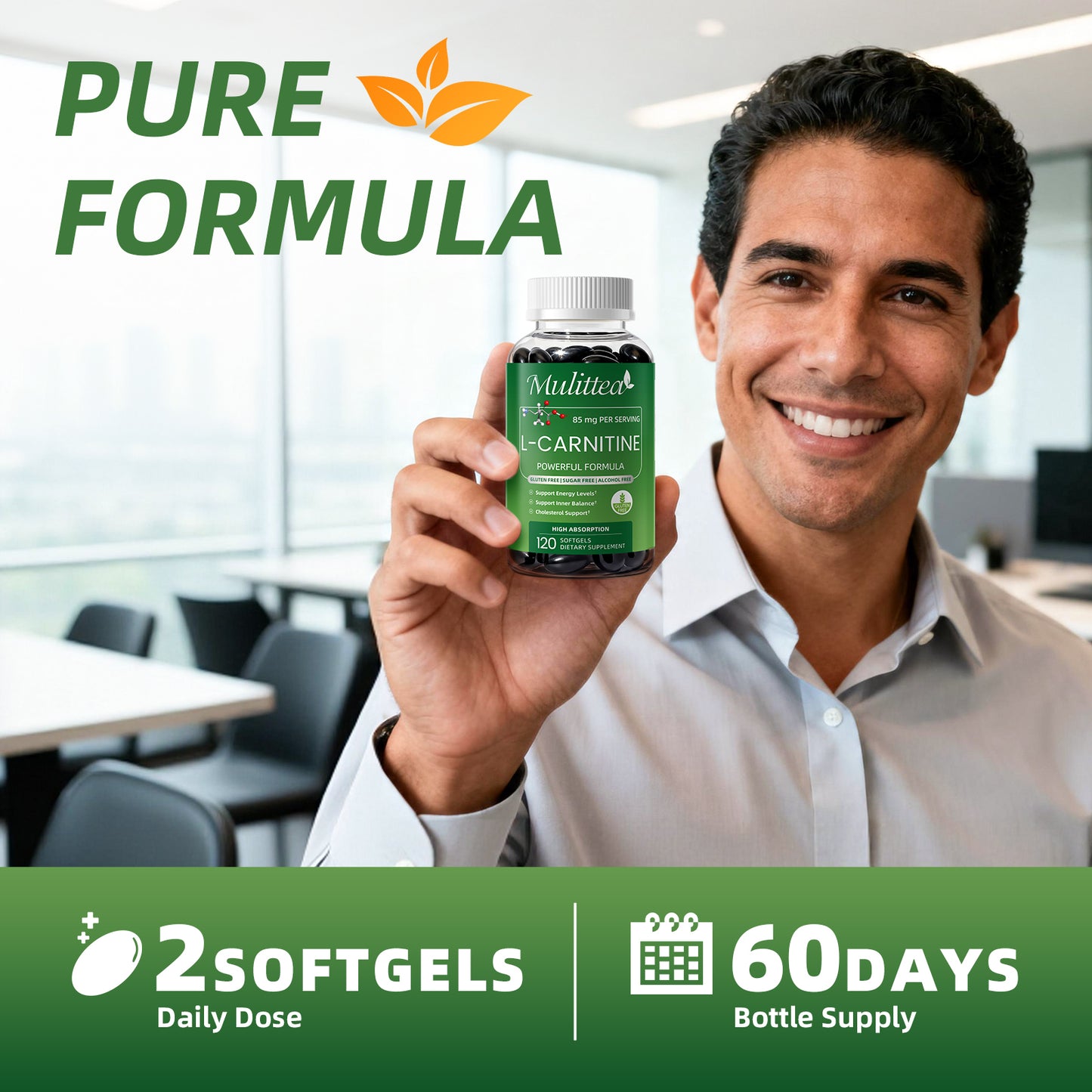 Mulittea® L-Carnitine Softgels - Premium L-Carnitine Tartrate 300mg Per Serving for Energy Production, Lipid Metabolism & Brain Health Support (120 Softgels)