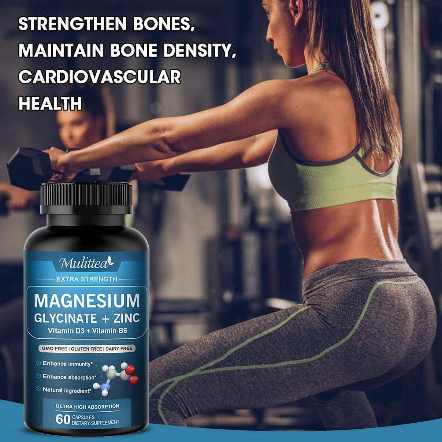 (2 Pack)Magnesium Glycinate Powder Capsules 500 mg - Heart, Nerves, Muscle & Bone Health Support -120 Capsules