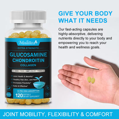 Glucosamine Chondroitin Joint Support Complex with OptiMSM & Collagen Peptides – For Healthy Joints, Hair, Skin & Nails – Gluten Free
