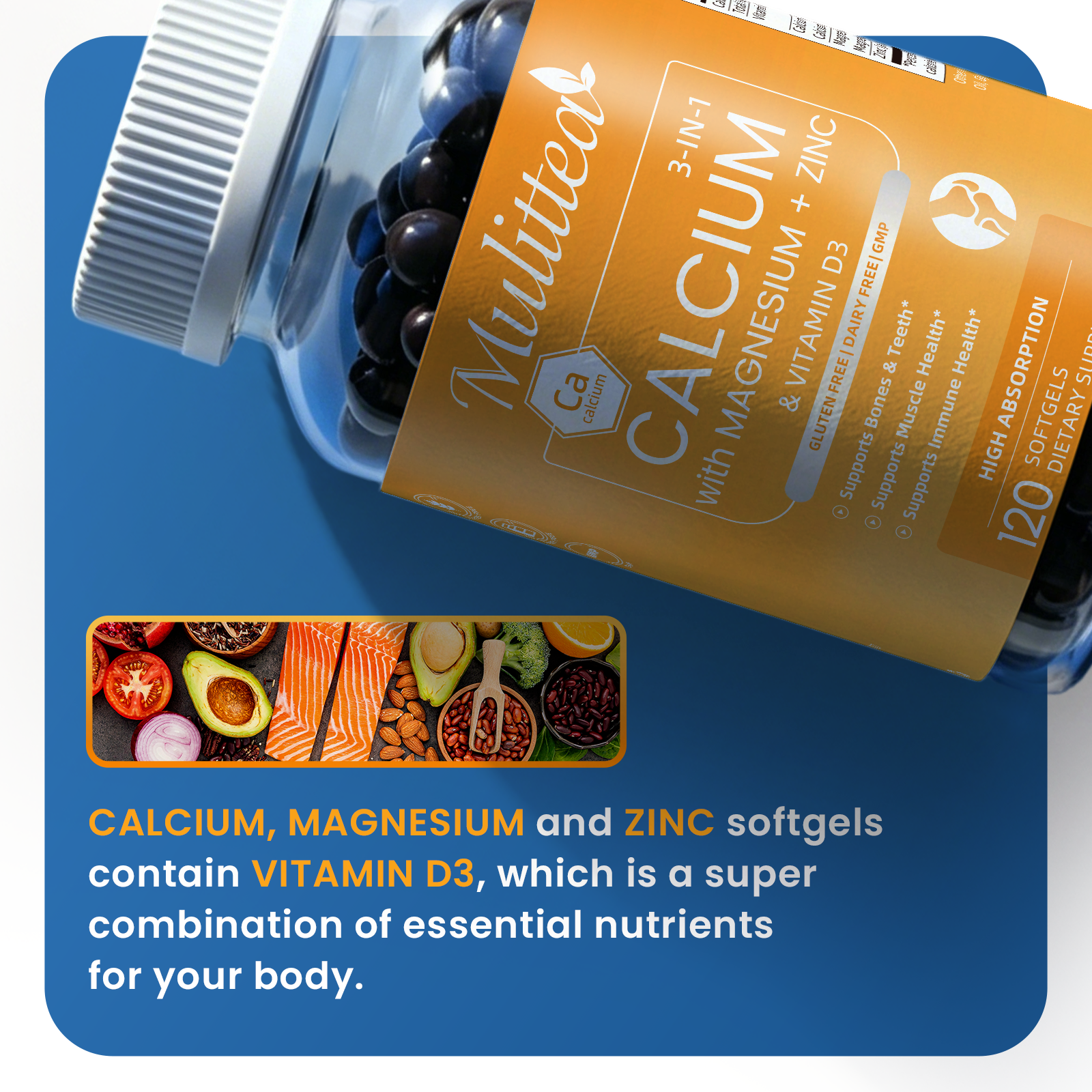 Calcium Magnesium Zinc & D3 Complex | 120 Softgels