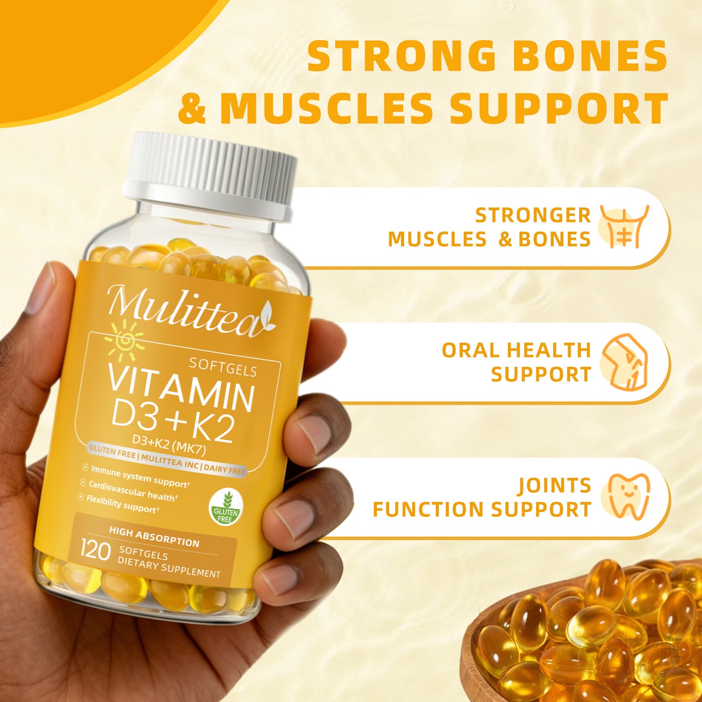 Mulittea® Vitamin D3 + K2 (MK7) Softgels | High Absorption Bone & Cardiovascular Matrix