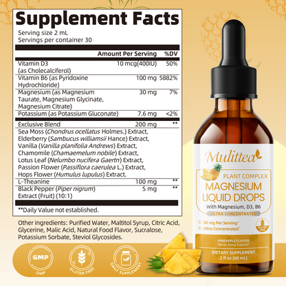 Mulittea® Magnesium Liquid Drops 30mg Pineapple Flavor - 2 Packs