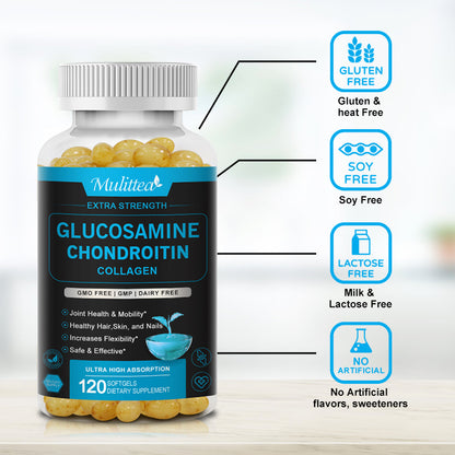 Glucosamine Chondroitin Joint Support Complex with OptiMSM & Collagen Peptides – For Healthy Joints, Hair, Skin & Nails – Gluten Free