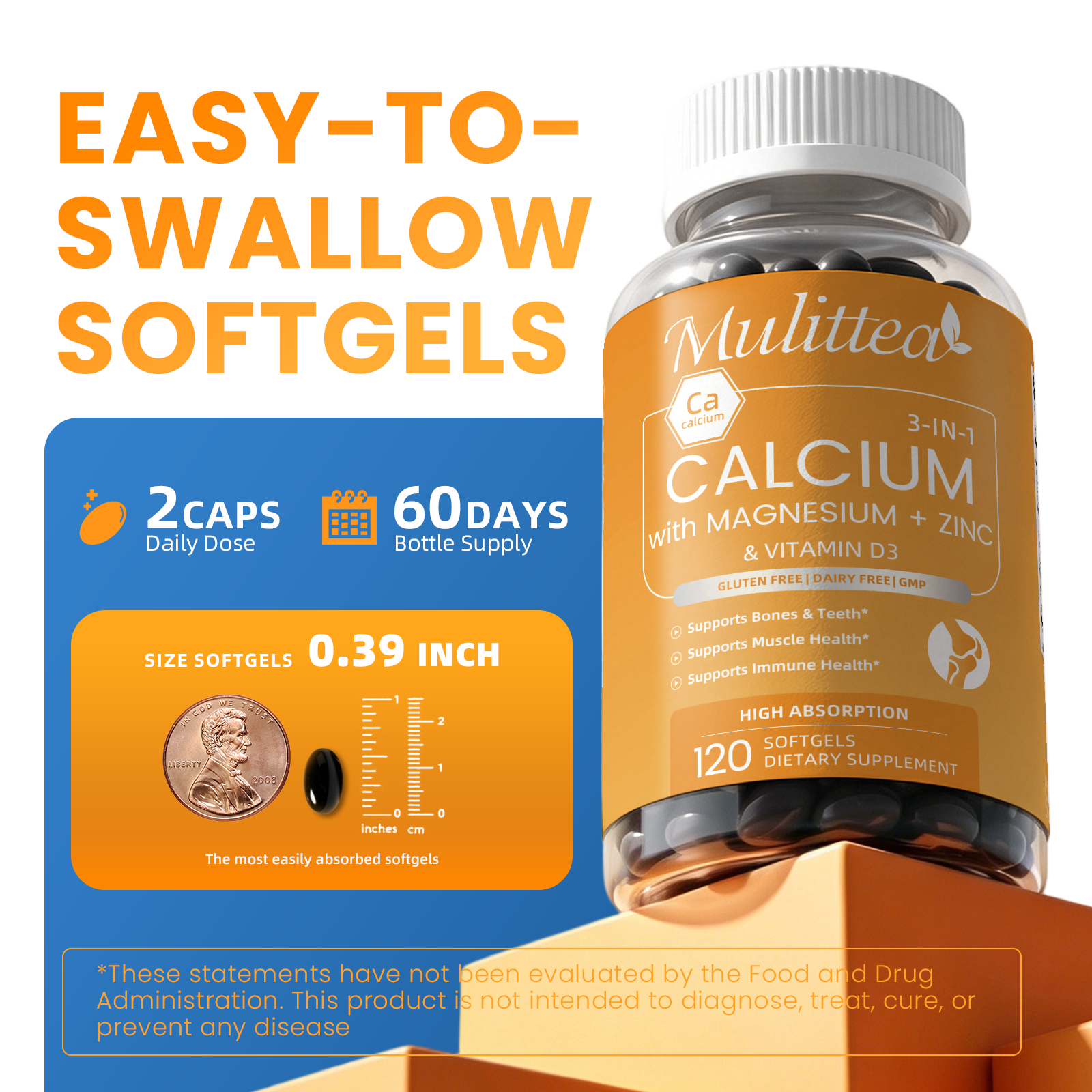 Calcium Magnesium Zinc & D3 Complex | 120 Softgels
