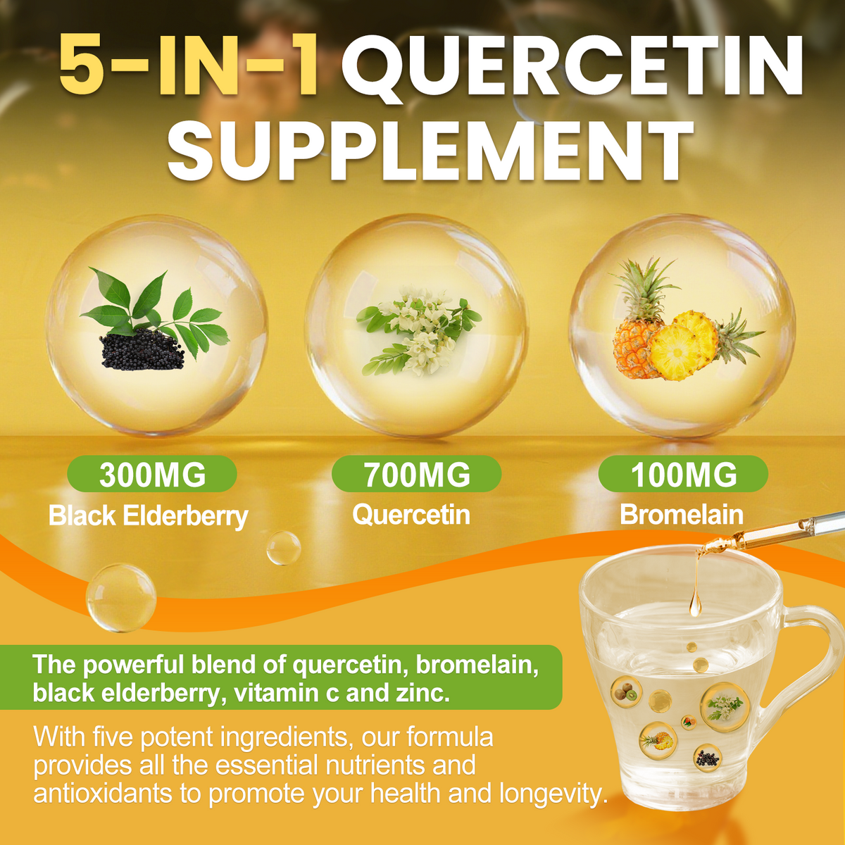 700mg Quercetin & Elderberry Drops | 2 fl oz (60ml)