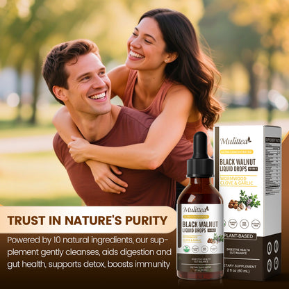 Mulittea Black Walnut Wormwood Tincture with Oregano Garlic & Berberine for Rapid Gut Cleanse & Digestive Health (98% Absorption)