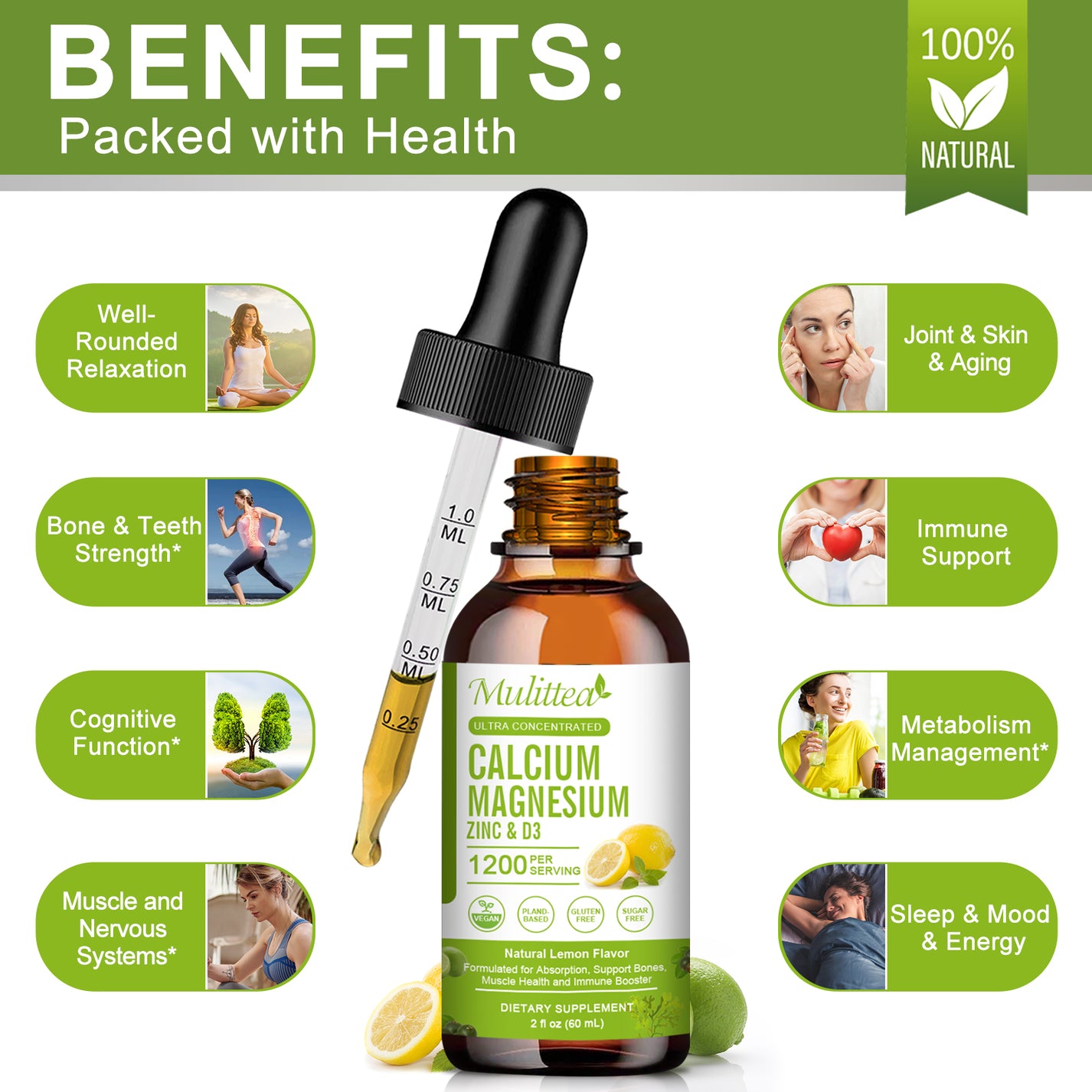 Calcium Magnesium Zinc Liquid Drop - Plant Calcium Supplement Plus Mag ...