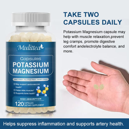 (2 PACK)Potassium Magnesium Supplement,Support Bone, Heart & Nerve Health, Non-GMO, Vegan, 240 Capsules
