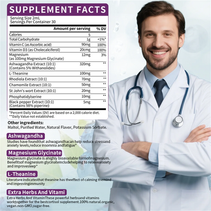 Cortisol Supplements for Women Men, Cortisol Reducer Detox Manager w/ Magnesium, Ashwagandha, L-theanine, Hormone Balance Liquid Drops Mood, Focus, Sleep Support - 4 Fl.oz, Blueberry Flavor