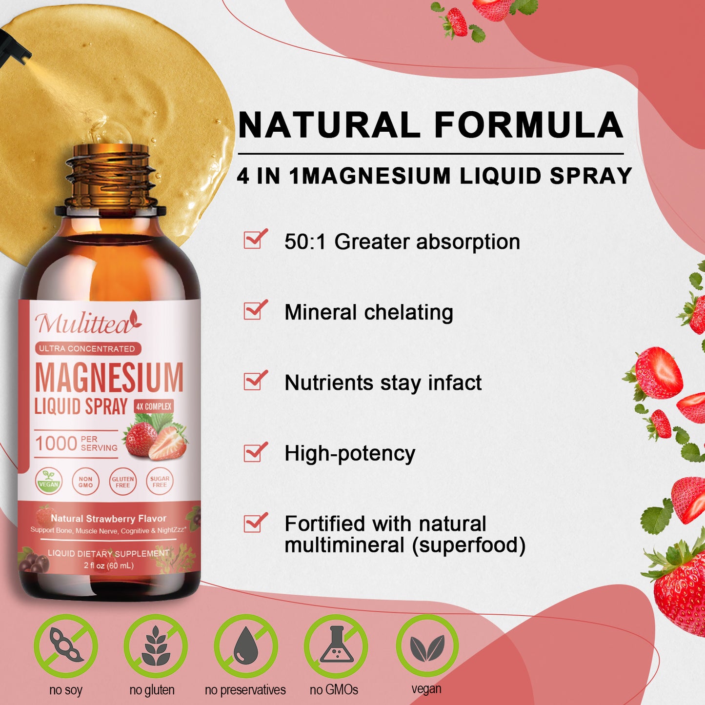 Magnesium Glycinate Liquid Spray- Sugar-Free Strawberry Flavor