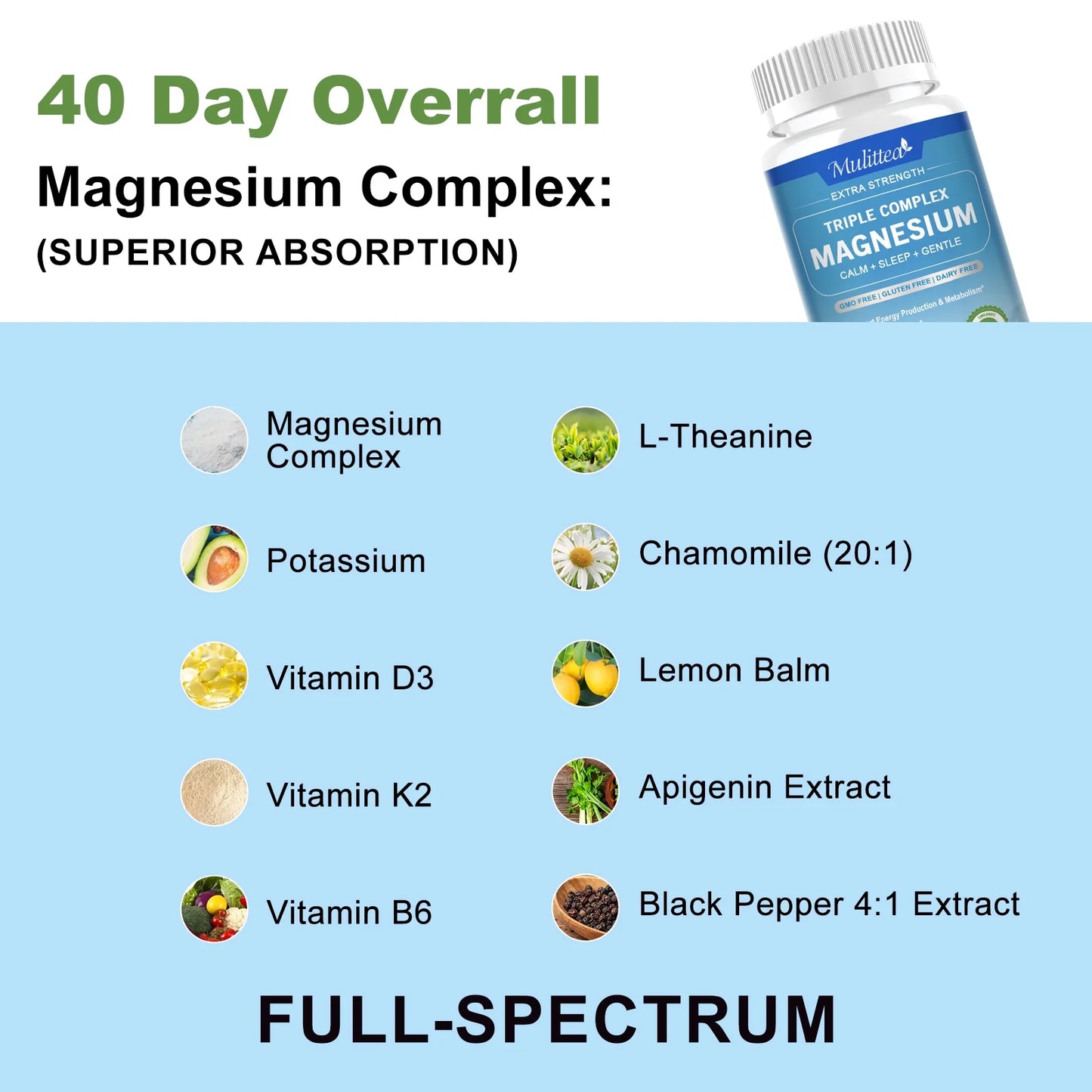 (2 Pack)2000mg Triple Magnesium Complex - With Magnesium Glycinate, Malate, & Citrate for Muscles, Nerves, & Energy | High Absorption | Vegan, Non-GMO | 60 Capsules