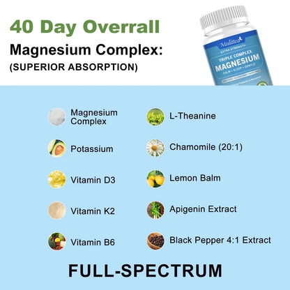(2 Pack)2000mg Triple Magnesium Complex - With Magnesium Glycinate, Malate, & Citrate for Muscles, Nerves, & Energy | High Absorption | Vegan, Non-GMO | 60 Capsules
