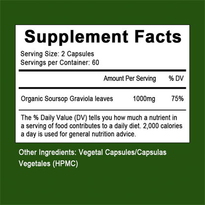 Soursop Graviola Capsules 1000mg Soursop Graviola Leaf & Fruit Extract | 120 Capsules | High Potency | Non-GMO, Gluten Free