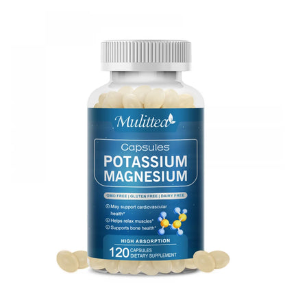 (2 PACK)Potassium Magnesium Supplement,Support Bone, Heart & Nerve Health, Non-GMO, Vegan, 240 Capsules