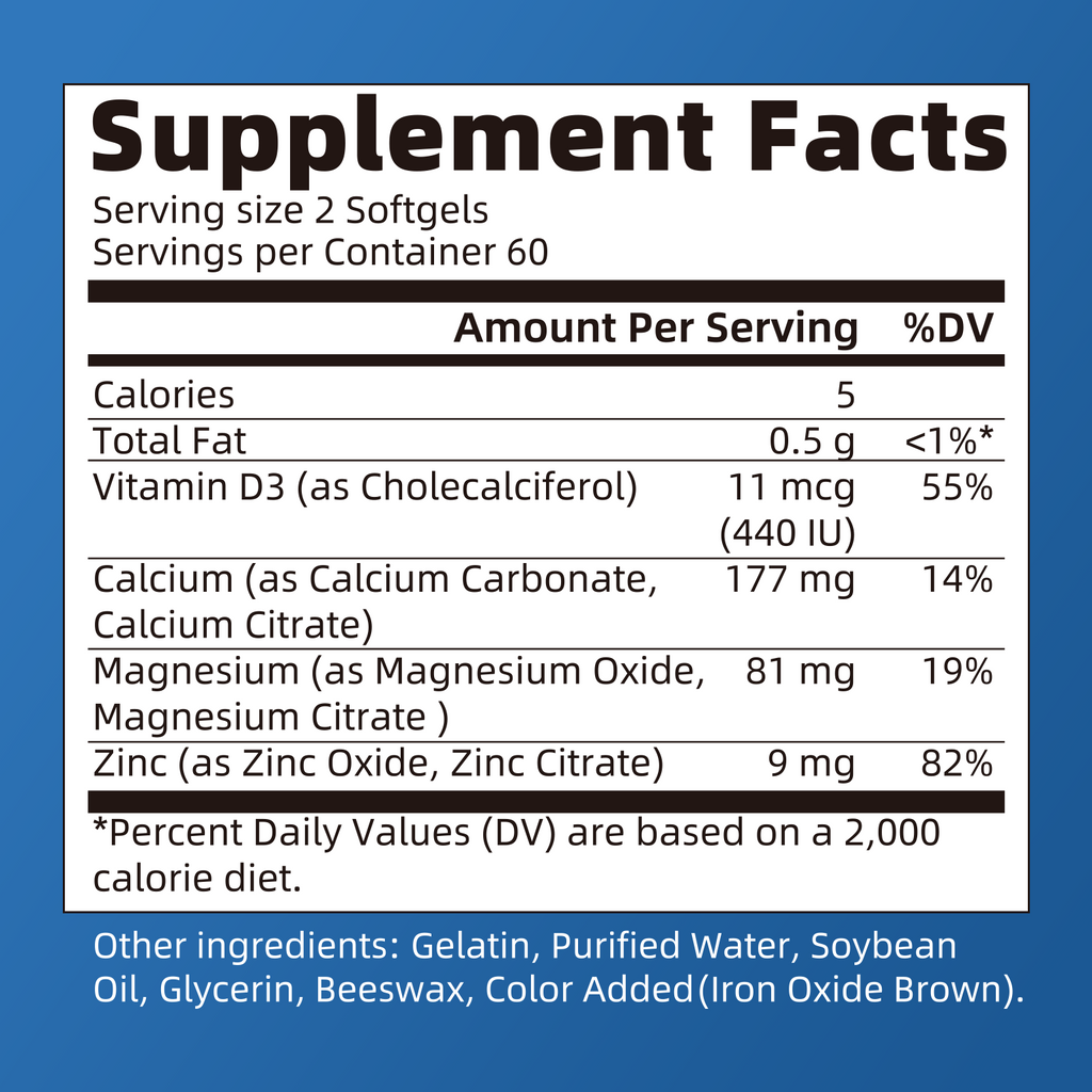 Calcium Magnesium Zinc & D3 Complex | 120 Softgels