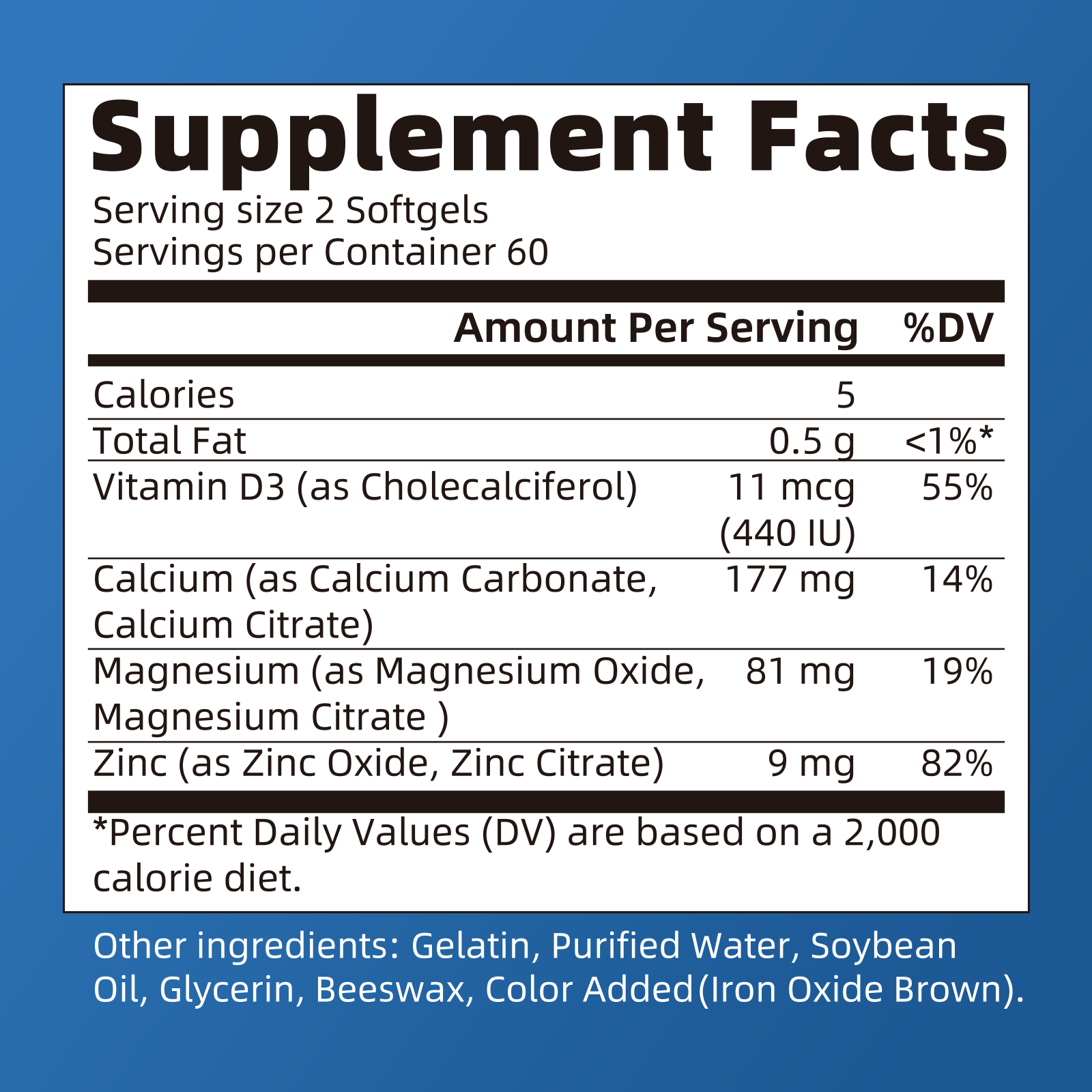 Calcium Magnesium Zinc & D3 Complex | 120 Softgels