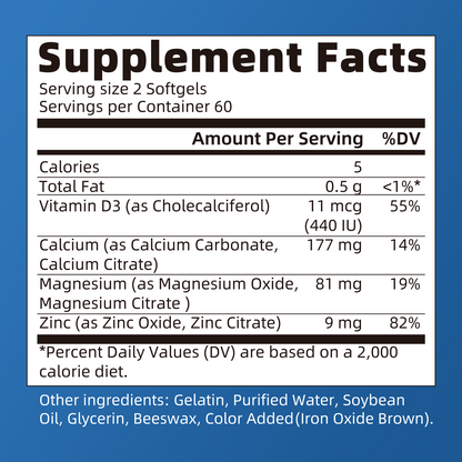 Mulittea® Calcium Magnesium Zinc & Vitamin D3 Softgels | 3-in-1 Bone & Immune Support Complex