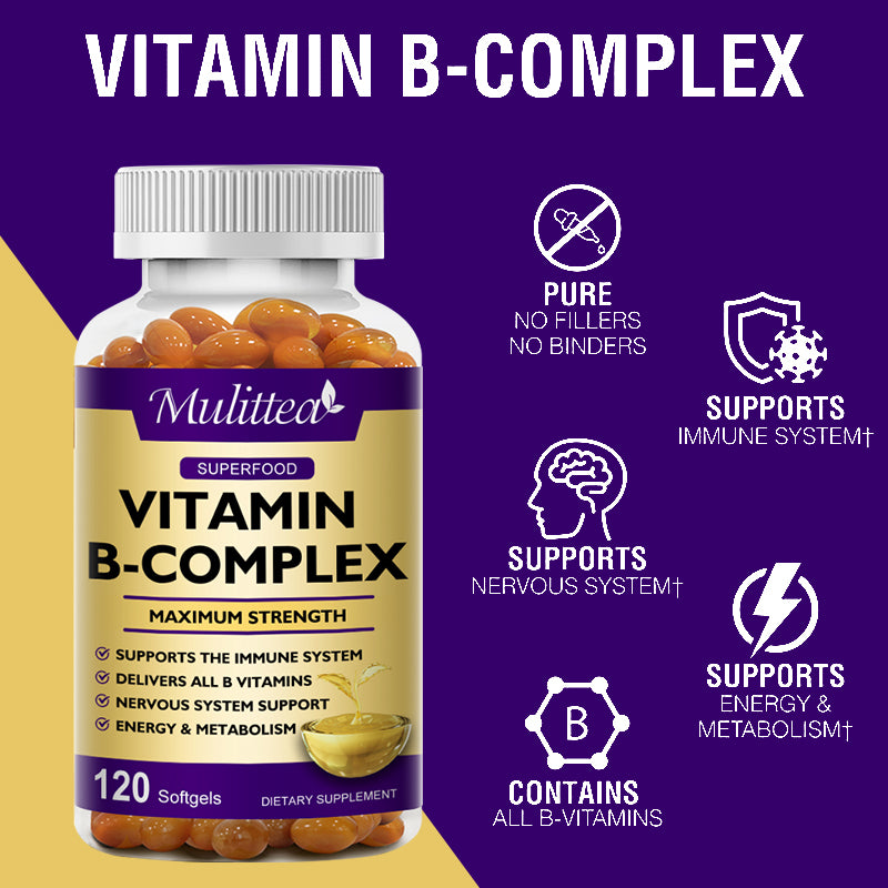 Vitamin B Complex Capsule (B12, B1, B2, B3, B5, B6, B7, B9, Folic Acid & Biotin) ,Reduce Stress & Supports Better Moods ,Assists Nervous System Health & Energy