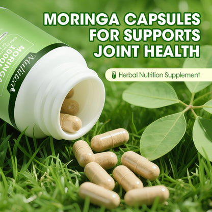 Moringa Capsules 1000mg, Rich Moringa Powder with Turmeric, Green Tea, Ginger, Natural Antioxidant Supplement, Supports Energy, Skin Health, Gut Health, 60 Capsules
