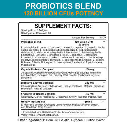 Mulittea Probiotic Capsules – 120 Billion CFU with Prebiotics & Digestive Enzymes – Gut Health & Immune Support, Constipation & Bloating Relief – 120 Capsules