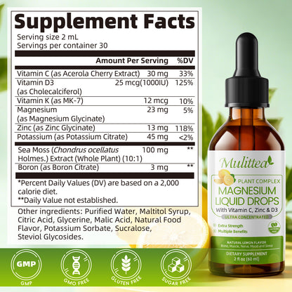 Mulittea Magnesium Zinc Liquid Drops (2-Pack) | Lemon Flavor