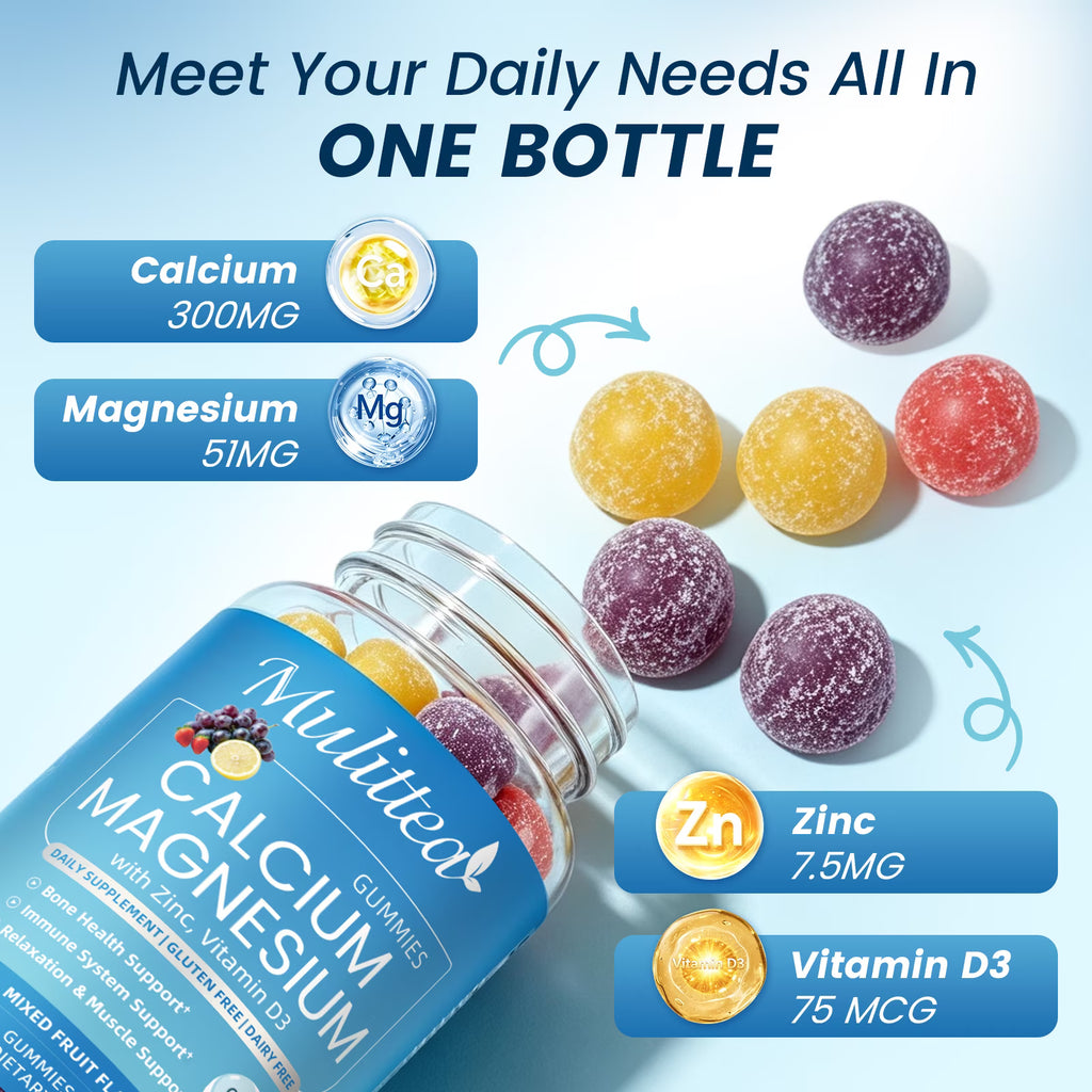 Calcium, Magnesium and Zinc Gummies with Vitamin D3 - Supports Bone Health & Immune Function - Dietary Vitamin Supplements for Women, Men(2 Pack)