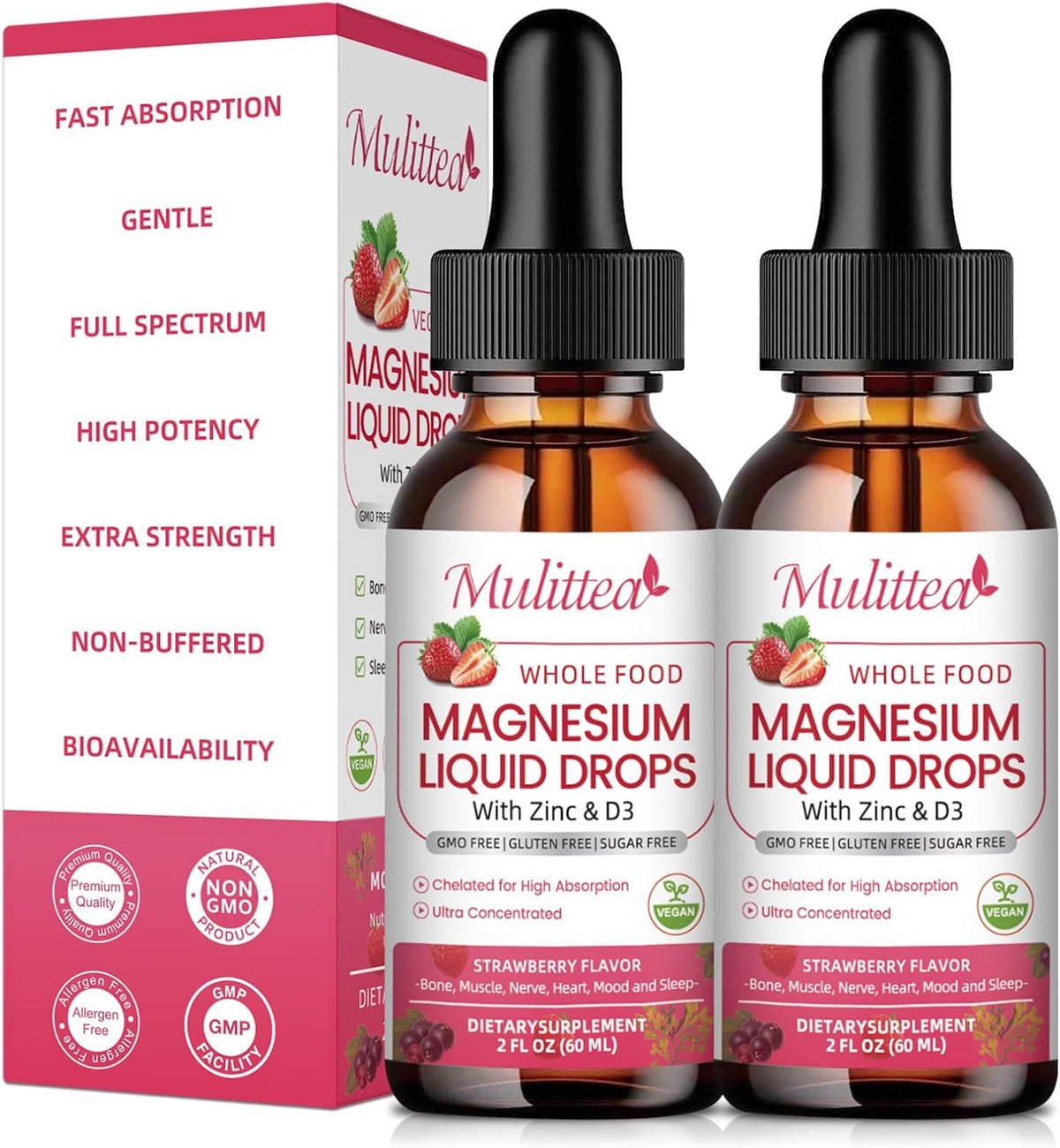 Magnesium Glycinate & 2000 IU Vitamin D3 Drops | 2 fl oz×2 (120ml)