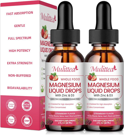 Mulittea Magnesium Glycinate Liquid Drops | Maximum Potency Triple Magnesium Complex for Full-Body Support