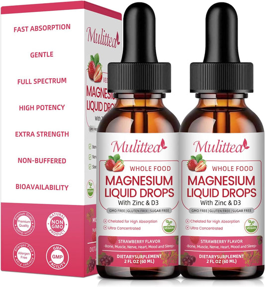 Mulittea Magnesium Glycinate Liquid Drops | Maximum Potency Triple Magnesium Complex for Full-Body Support