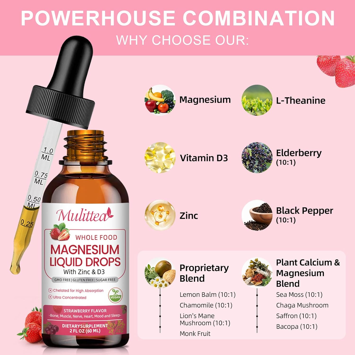 Magnesium Glycinate & 2000 IU Vitamin D3 Drops | 2 fl oz×2 (120ml)