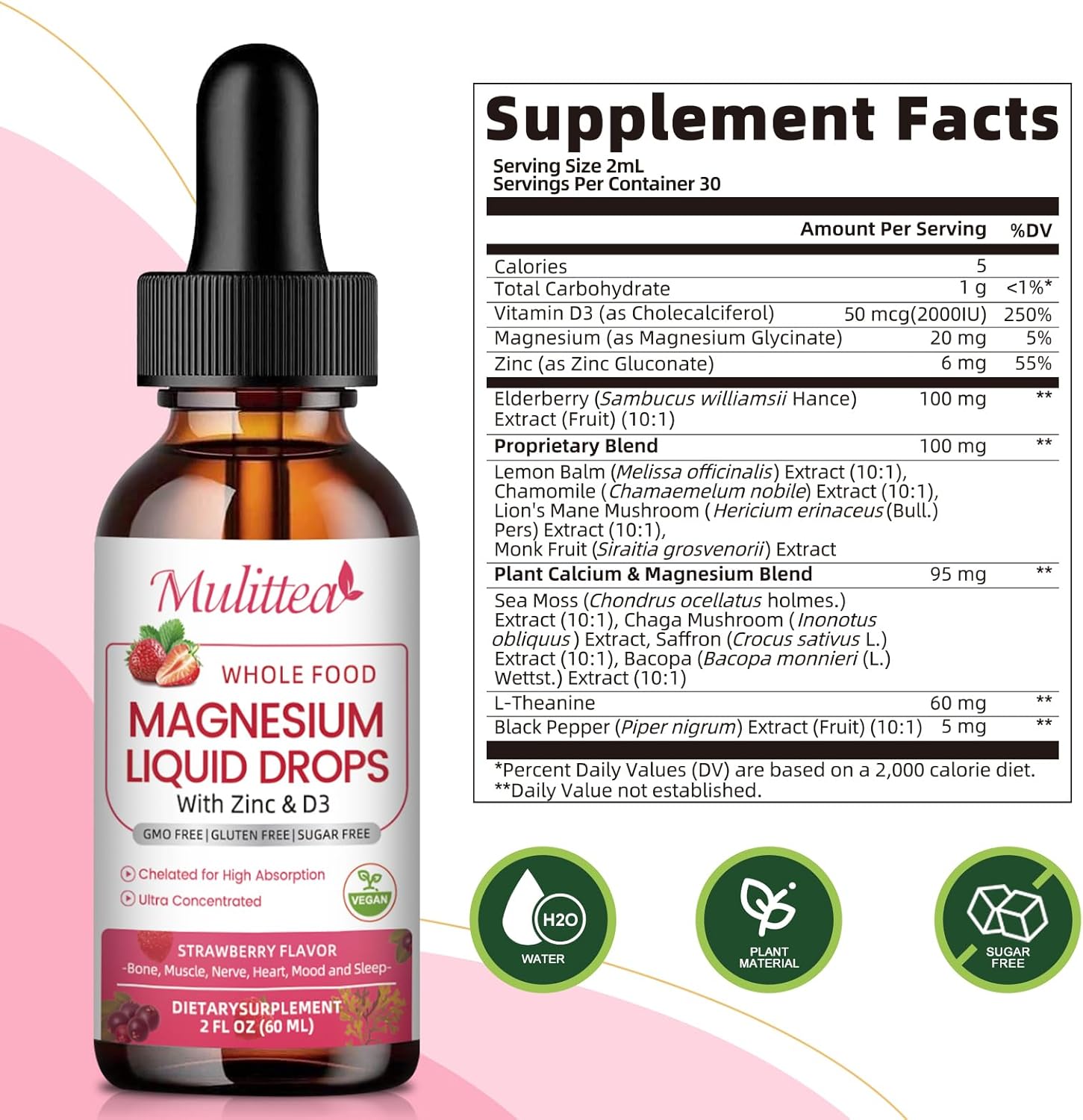 Magnesium Glycinate & 2000 IU Vitamin D3 Drops | 2 fl oz×2 (120ml)
