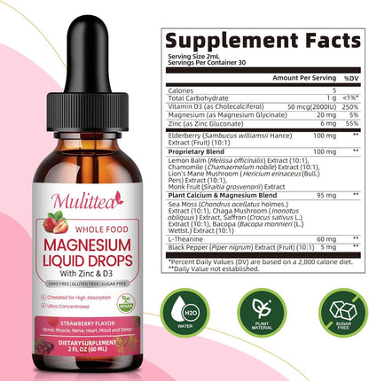 Mulittea Magnesium Glycinate Liquid Drops | Maximum Potency Triple Magnesium Complex for Full-Body Support