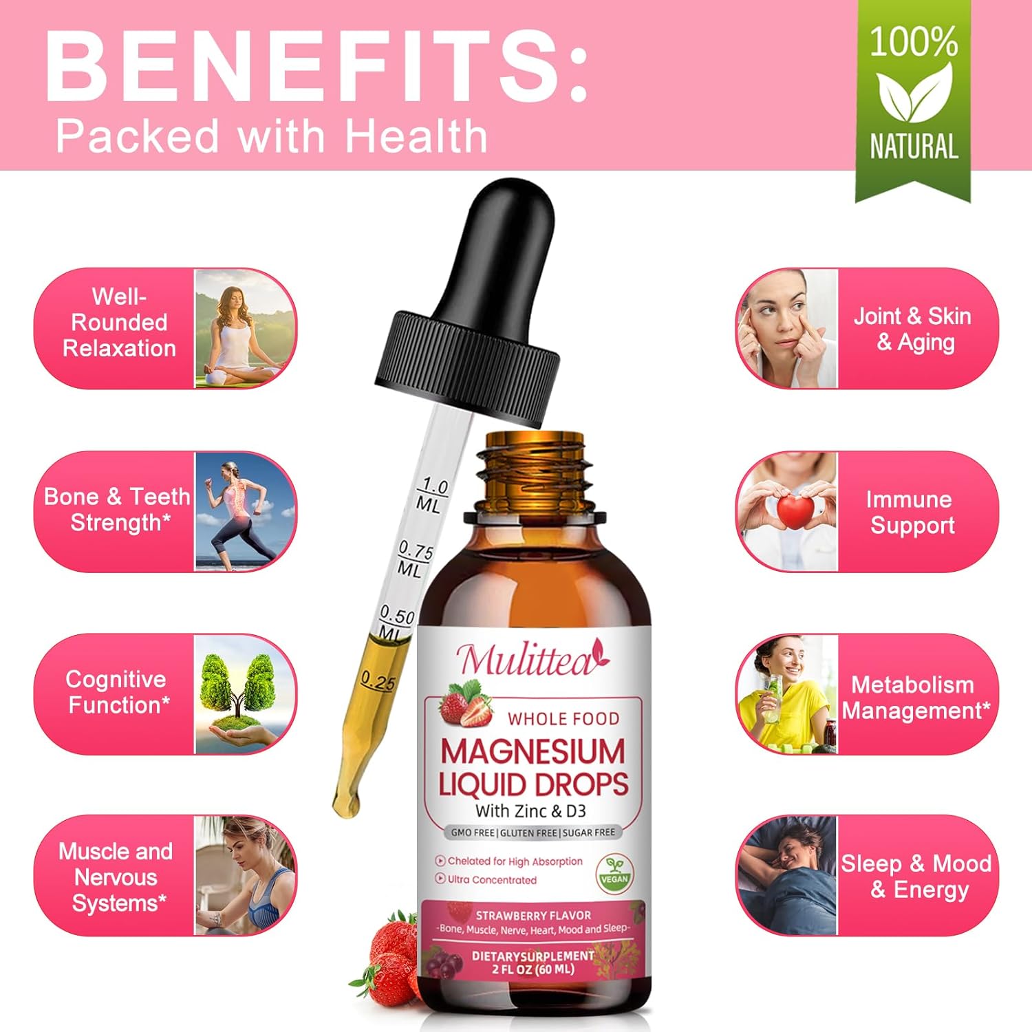 Magnesium Glycinate & 2000 IU Vitamin D3 Drops | 2 fl oz×2 (120ml)