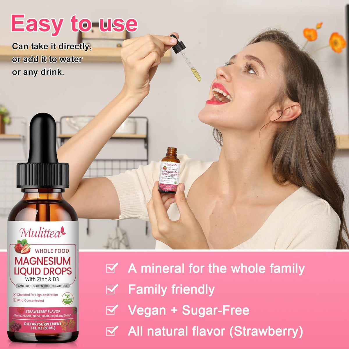 Magnesium Glycinate & 2000 IU Vitamin D3 Drops | 2 fl oz×2 (120ml)